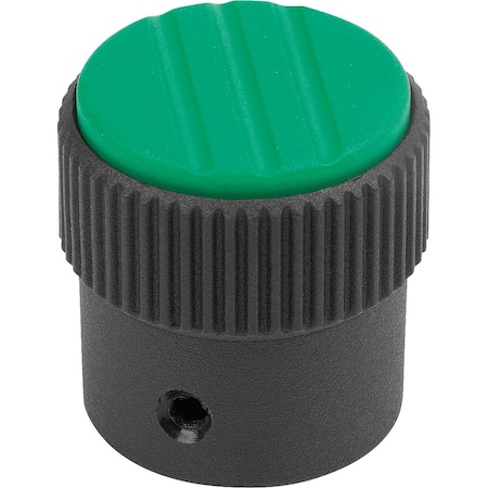 Knurled Knob Size:2, D1=26, H=26, D=6, Form:A, Thermoplastic Black Ral7021, Cap:Green Ral6032
